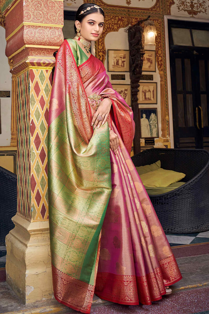 Jazzy Green Soft Banarasi Silk Saree With Blooming Blouse Piece