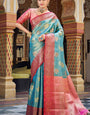 Intricate Firozi Soft Banarasi Silk Saree With Impressive Blouse Piece