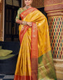 Eye-catching Yellow Soft Banarasi Silk Saree With Beautiful Blouse Piece