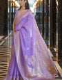 Staring Lavender Cotton Silk Saree With Charming Blouse Piece