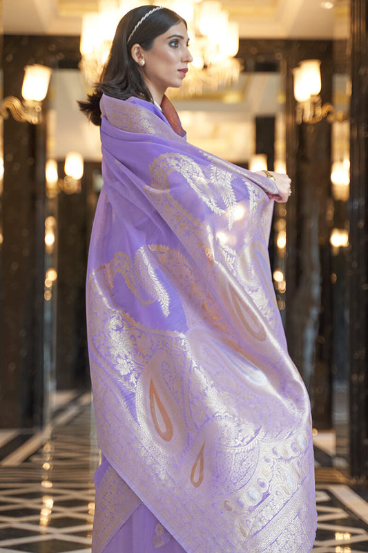 Staring Lavender Cotton Silk Saree With Charming Blouse Piece