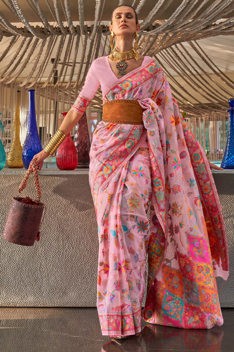 Elegant Pink Cotton Silk Saree With Flattering Blouse Piece