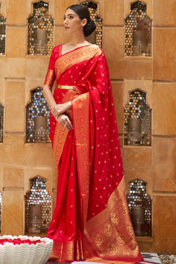 Seraglio Red Kanjivaram Silk Saree With Redolent Blouse Piece