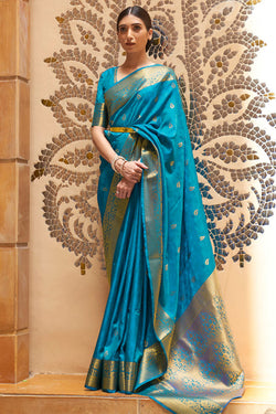 Palimpsest Firozi Kanjivaram Silk Saree With Petrichor Blouse Piece