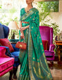 Felicitous Rama Kanjivaram Silk Saree With Amiable Blouse Piece
