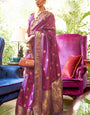 Scrumptious Purple Kanjivaram Silk Saree With Snazzy Blouse Piece