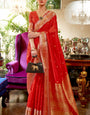 Artistic Red Kanjivaram Silk Saree With Fragrant Blouse Piece