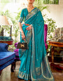 Luxuriant Firozi Kanjivaram Silk Saree With Enchanting Blouse Piece