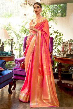 Incredible Peach Kanjivaram Silk Saree With Splendiferous Blouse Piece