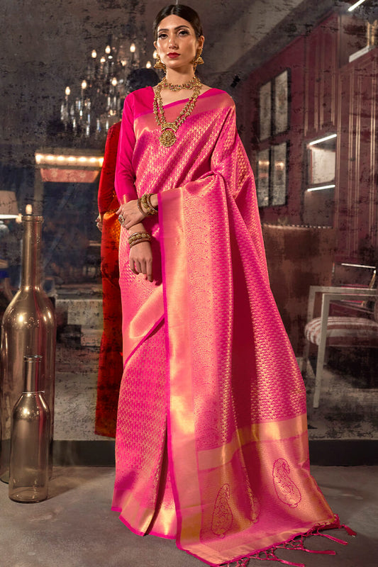 Supernal Pink Kanjivaram Silk Saree With Prodigal Blouse Piece