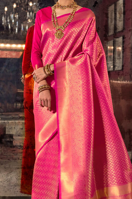 Supernal Pink Kanjivaram Silk Saree With Prodigal Blouse Piece