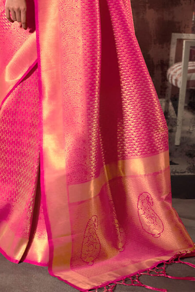 Supernal Pink Kanjivaram Silk Saree With Prodigal Blouse Piece