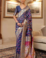 Proficient Navy Blue Pashmina saree With Elaborate Blouse Piece