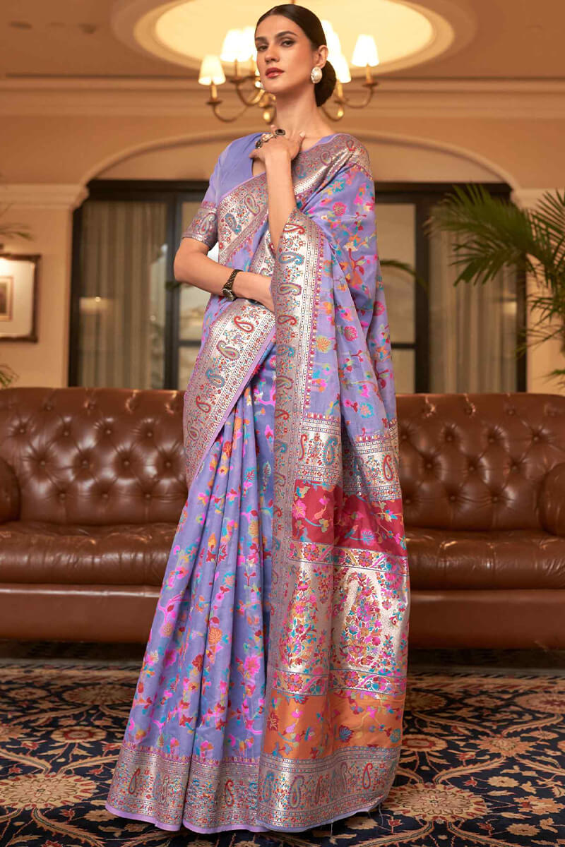 Majestic Lavender Pashmina saree With Exquisite Blouse Piece