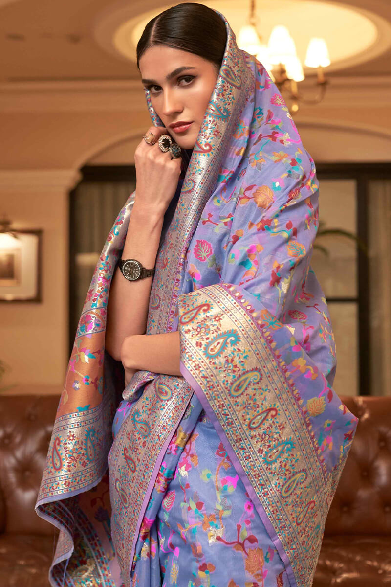 Majestic Lavender Pashmina saree With Exquisite Blouse Piece