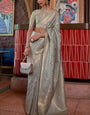 Energetic Grey Soft Banarasi Silk Saree With Attractive Blouse Piece