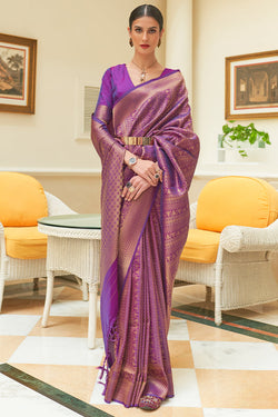 Whimsical Purple Kanjivaram Silk Saree With Charismatic Blouse Piece
