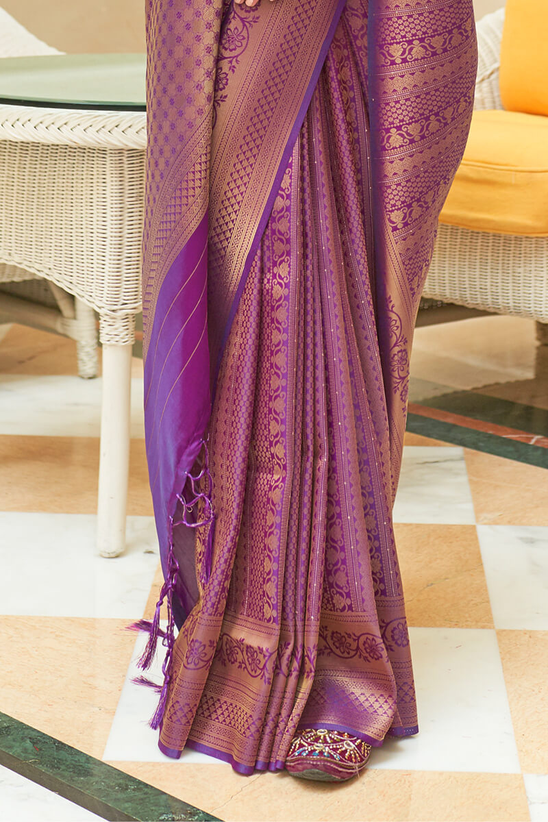Whimsical Purple Kanjivaram Silk Saree With Charismatic Blouse Piece