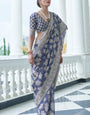 Panoply Blue Lucknowi Silk Saree With Quintessential Blouse Piece