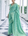 Nemesi Turquoise Lucknowi Silk Saree and Inspiring Blouse Piece