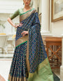 Verdant Navy Blue Soft Patola Silk Saree with Scrupulous Blouse Piece