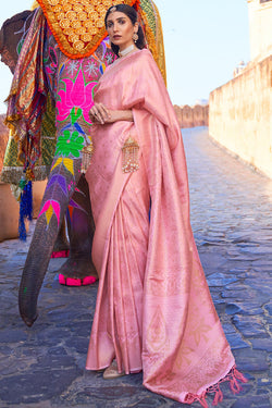 Posh Pink Kanjivaram Silk Saree with Rhapsody Blouse Piece