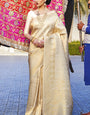 Winsome Beige Kanjivaram Silk Saree With Beguiling Blouse Piece