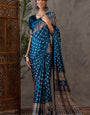 Jubilant Rama Ajrakh Printed Semi Modal Silk Saree With Invaluable Blouse Piece