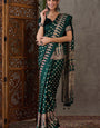 Propinquity Dark Green Ajrakh Printed Semi Modal Silk Saree With Snazzy Blouse Piece