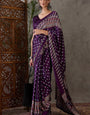 Marvellous Purple Ajrakh Printed Semi Modal Silk Saree With Wonderful Blouse Piece