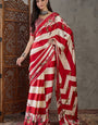 Unique Red Ajrakh Printed Semi Modal Silk Saree With Exemplary Blouse Piece
