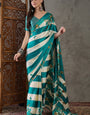 Fantabulous Rama Ajrakh Printed Semi Modal Silk Saree With Allure Blouse Piece
