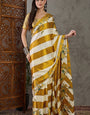 Super extravagant Mustard Ajrakh Printed Semi Modal Silk Saree With Lagniappe Blouse Piece