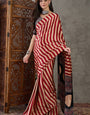 Entrancing Red Ajrakh Printed Semi Modal Silk Saree With Desuetude Blouse Piece