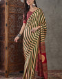 Charismatic Green Ajrakh Printed Semi Modal Silk Saree With Surreptitious Blouse Piece