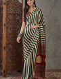 Grandiose Dark Green Ajrakh Printed Semi Modal Silk Saree With Nemesis Blouse Piece