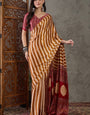 Stunning Mustard Ajrakh Printed Semi Modal Silk Saree With Enamoring Blouse Piece