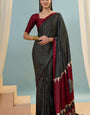 Jazzy Black Ajrakh Printed Semi Modal Silk Saree With Most Flattering Blouse Piece
