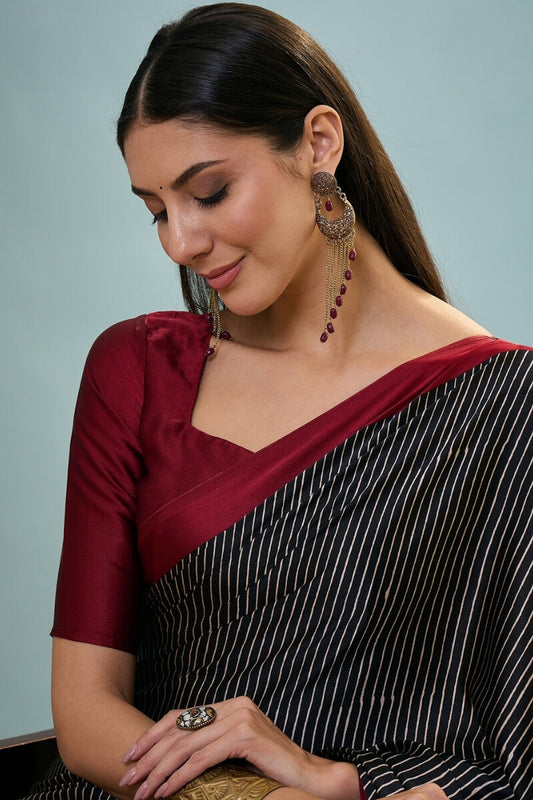 Jazzy Black Ajrakh Printed Semi Modal Silk Saree With Most Flattering Blouse Piece