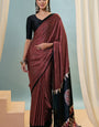 Fragrant Maroon Ajrakh Printed Semi Modal Silk Saree With Palimpsest Blouse Piece