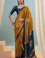 Surpassing Mustard Ajrakh Printed Semi Modal Silk Saree With Vivacious Blouse Piece