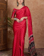 Smart Red Ajrakh Printed Semi Modal Silk Saree With Effulgent Blouse Piece