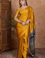 Hypnotic Mustard Ajrakh Printed Semi Modal Silk Saree With Scrupulous Blouse Piece
