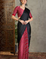 Gorgeous Black Ajrakh Printed Semi Modal Silk Saree With Groovy Blouse Piece