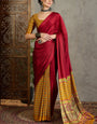 Alluring Red Ajrakh Printed Semi Modal Silk Saree With Flattering Blouse Piece