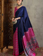 Innovative Navy Blue Ajrakh Printed Semi Modal Silk Saree With Ravishing Blouse Piece