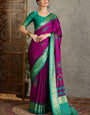 Woebegone Purple Ajrakh Printed Semi Modal Silk Saree With Prettiest Blouse Piece