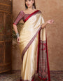 Ethereal Off White Ajrakh Printed Semi Modal Silk Saree With Ailurophile Blouse Piece