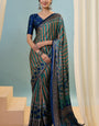 Scintilla Dark Green Ajrakh Printed Semi Modal Silk Saree With Demure Blouse Piece