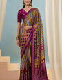 Tremendous Yellow Ajrakh Printed Semi Modal Silk Saree With Resplendent Blouse Piece